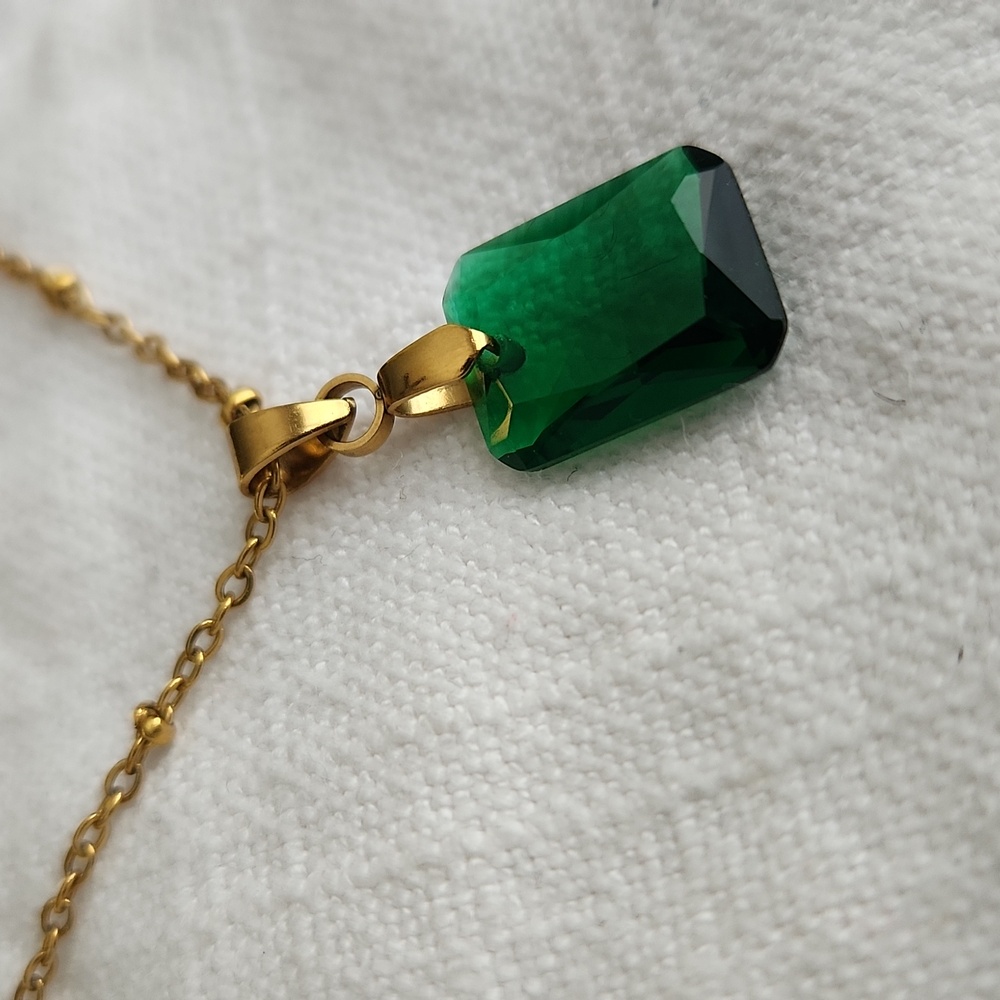 Emerald Green pendant with gold stainless steel chain necklace
